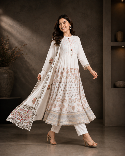 Elegant Cotton Anarkali 3 Piece Set