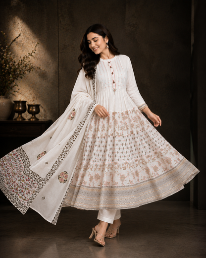 Elegant Cotton Anarkali 3 Piece Set