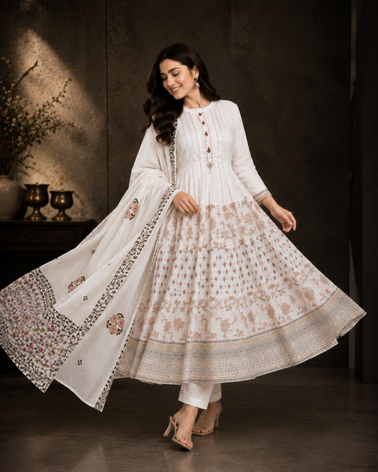 Elegant Cotton Anarkali 3 Piece Set