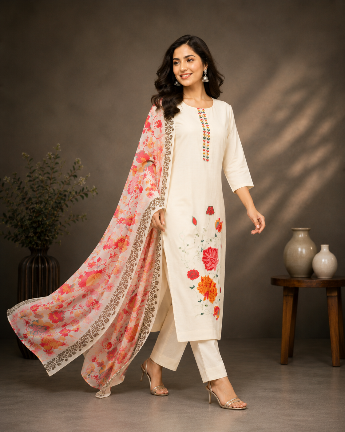 Stylish Roman Silk 3 peice set
