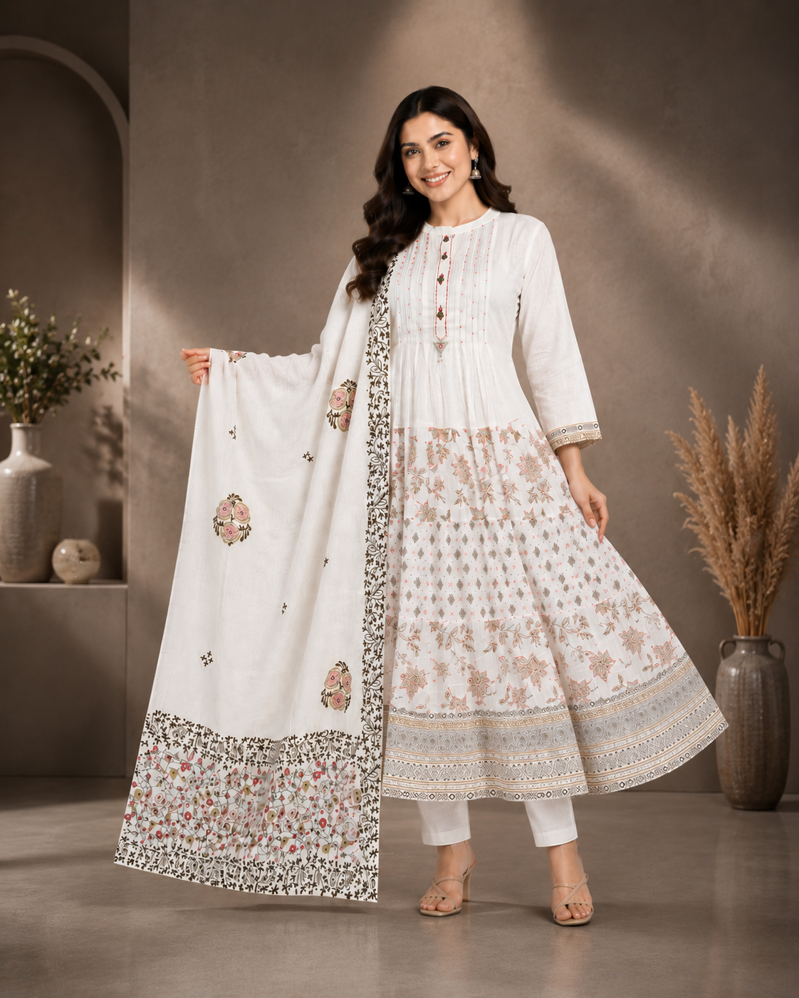 Elegant Cotton Anarkali 3 Piece Set