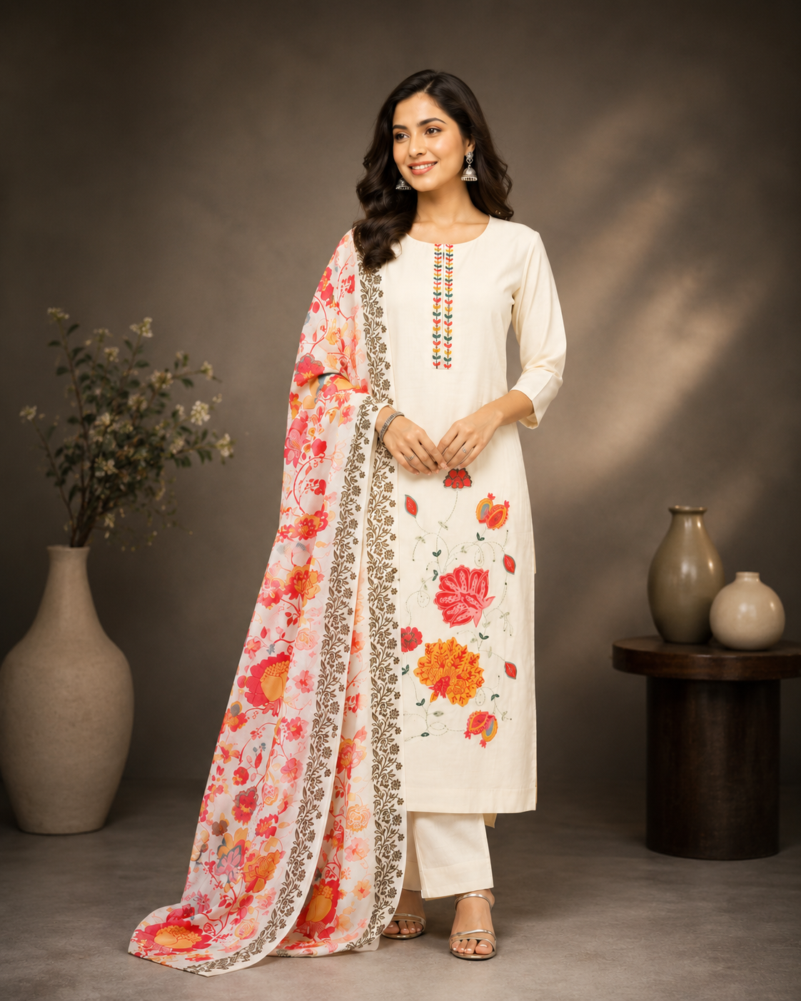 Stylish Roman Silk 3 peice set