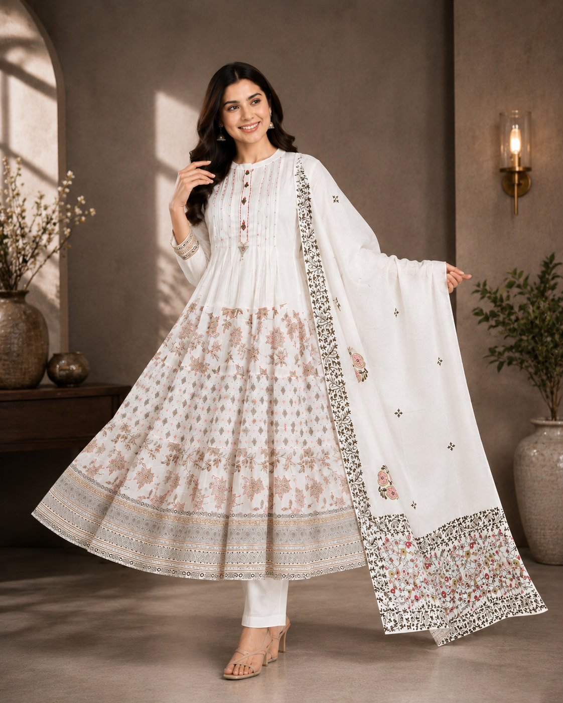 Elegant Cotton Anarkali 3 Piece Set
