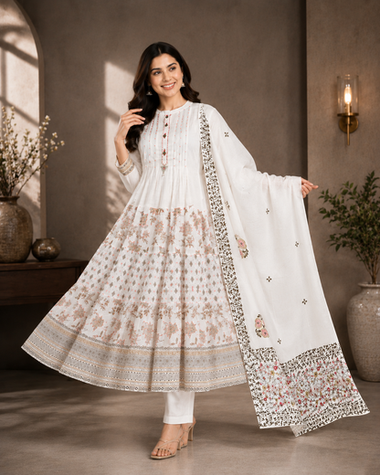 Elegant Cotton Anarkali 3 Piece Set