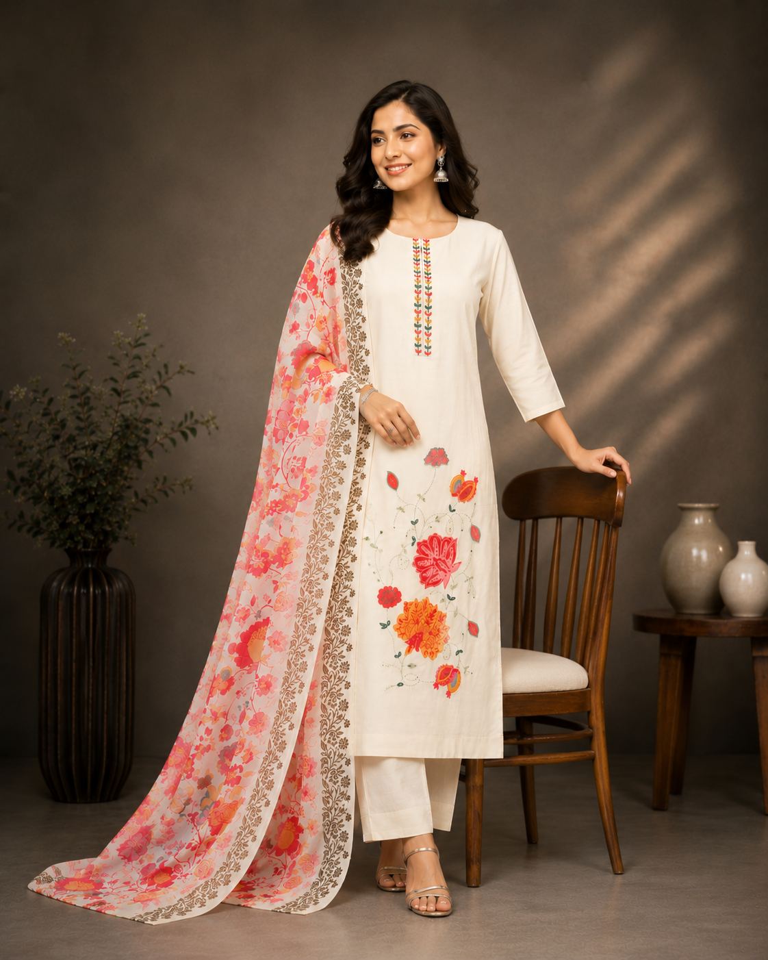 Stylish Roman Silk 3 peice set